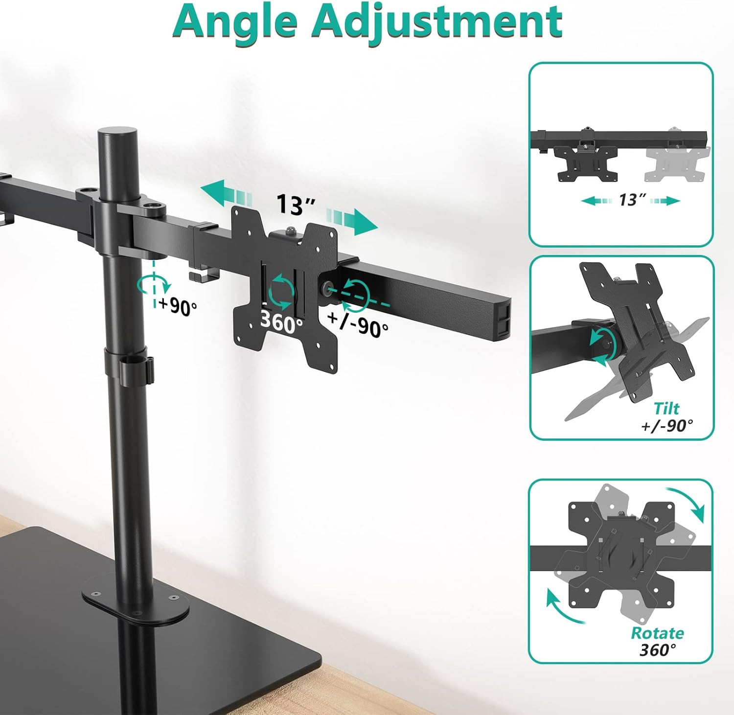 Free Standing Dual Monitor Stand, Height Adjustable Monitor Mount with Glass ...