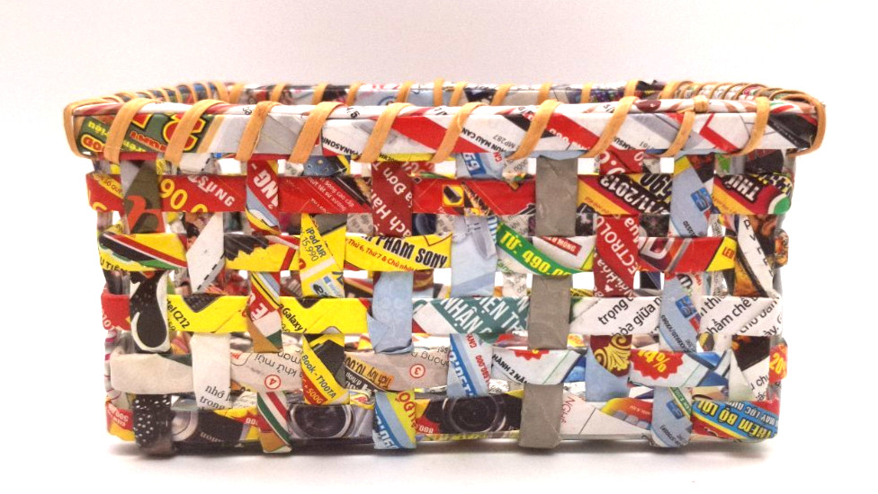 Handcrafted Recycled Magazines Rectangular Basket Artisan Upcycled Box 8.25"