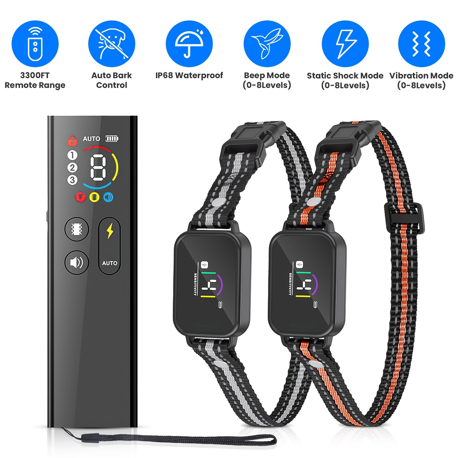 2in1 3300FT Dog Training Collar with Remote Anti-Bark/Beep/Vibration/Shock Modes