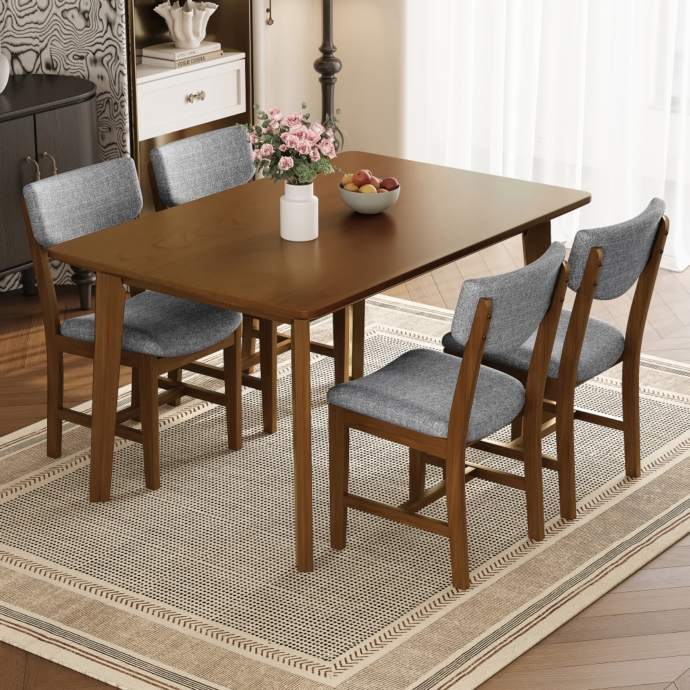 White Farmhouse Table Set for 4, Kitchen Dining Furniture, 4 Chairs & Table