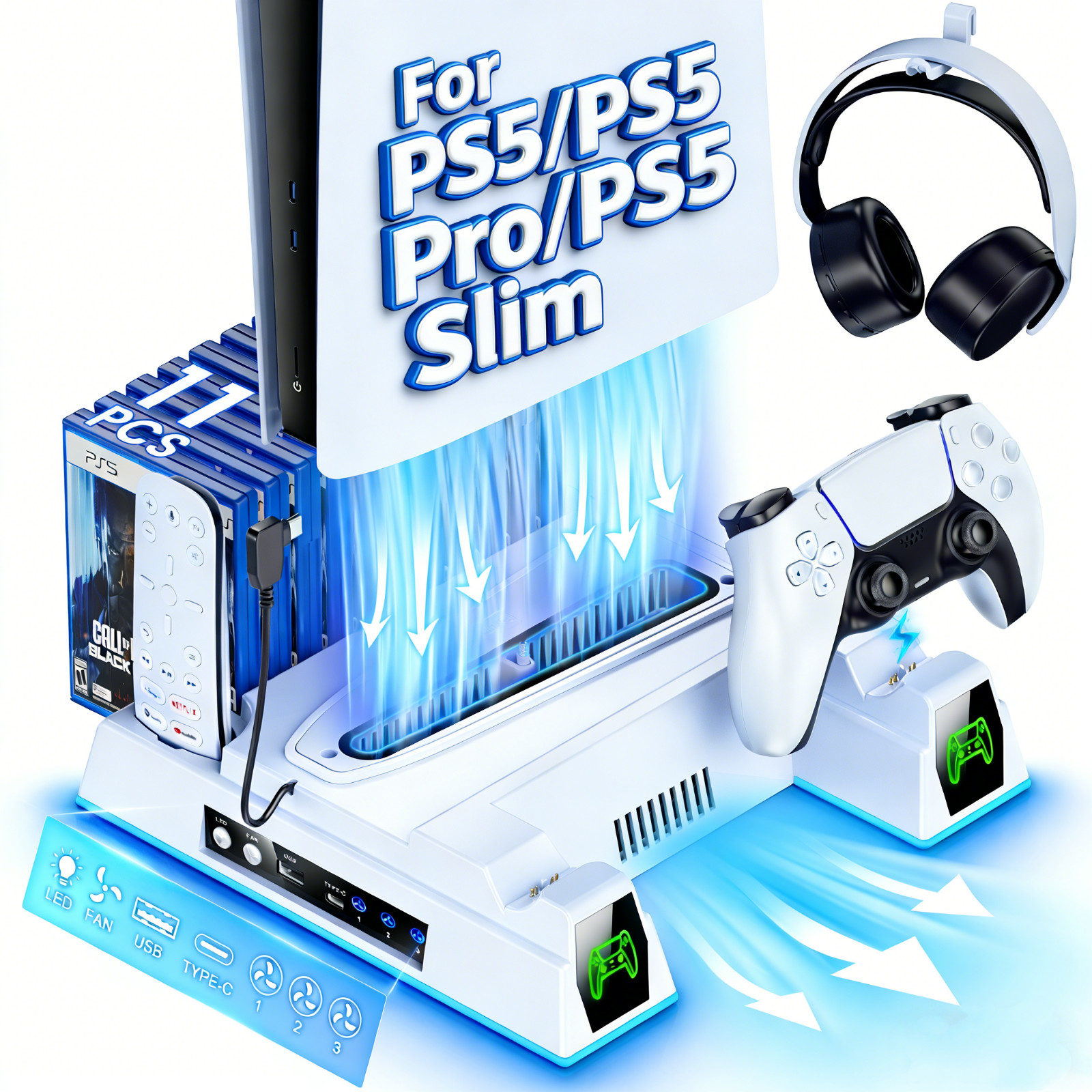 PS5/Slim/Pro Cooling Station for PlayStation 5 PS5 Pro/Slim Disc & Digital