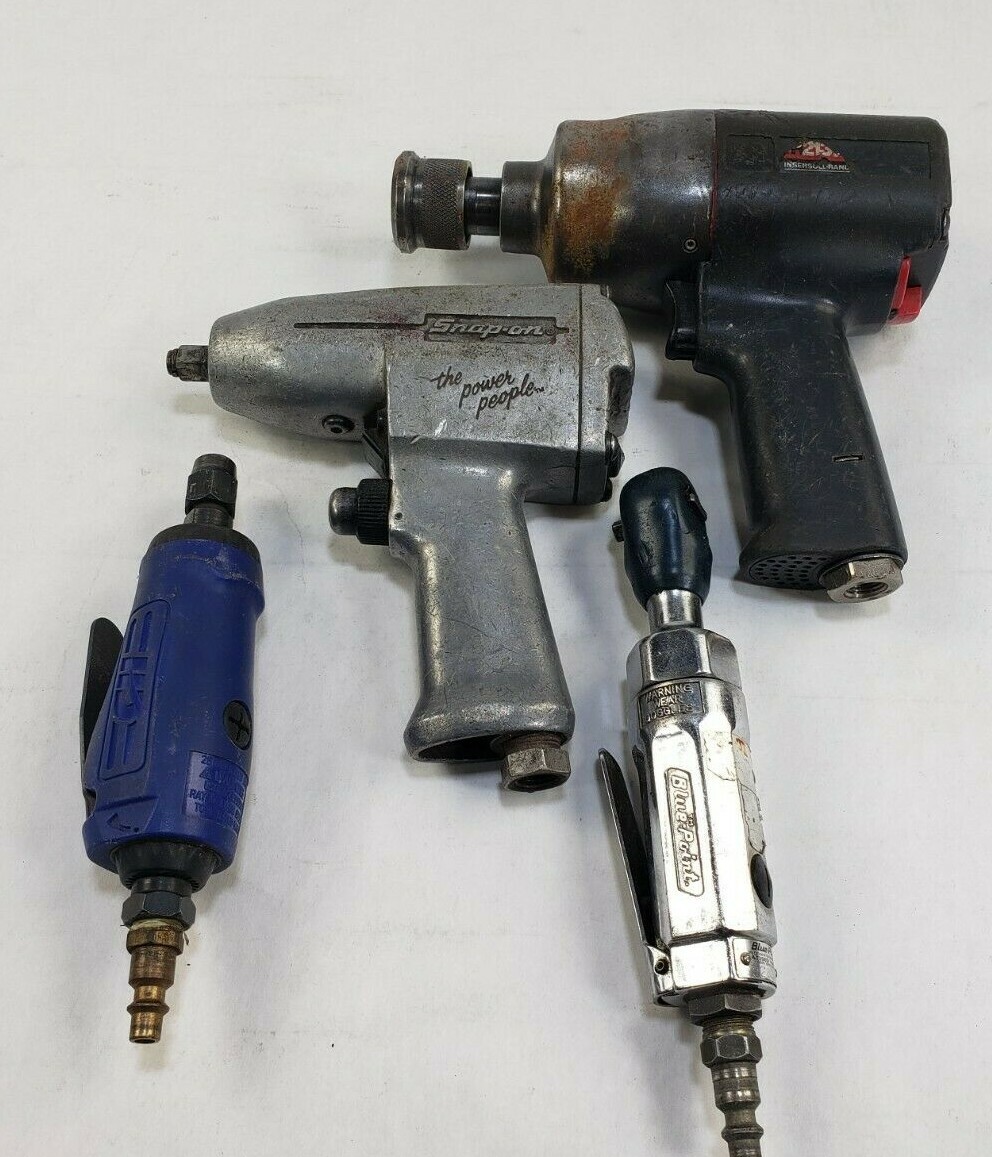 Lot of pneumatic tools .25" RATCHET WRENCH, 3/8" & 1/2" IMPACTS WITH GRINDER