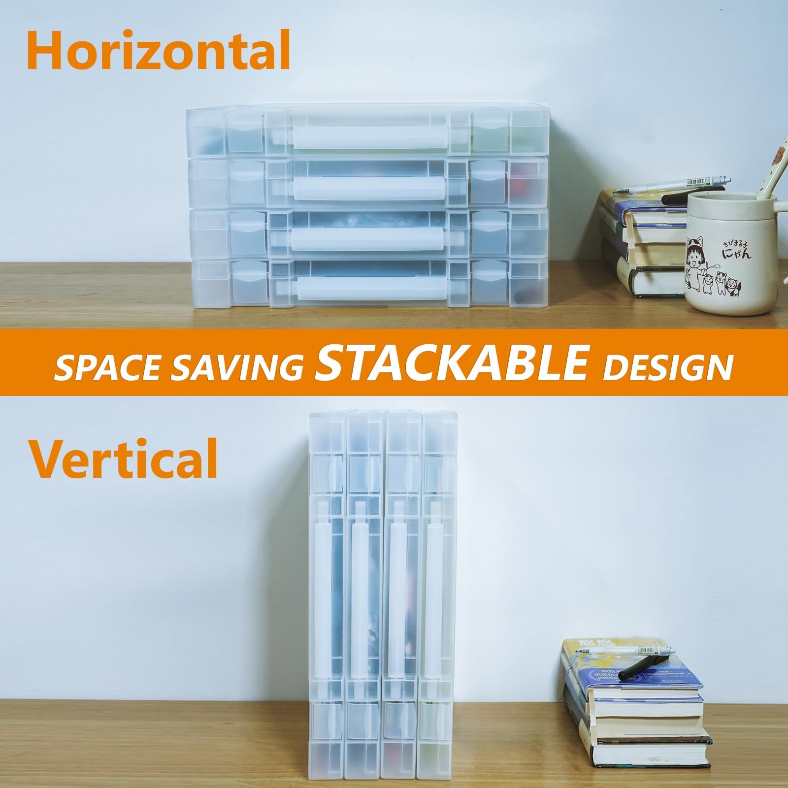 Scrapbook Paper Storage 4 Pack Stackable Craft Organizers Handle 8.5x11 Box