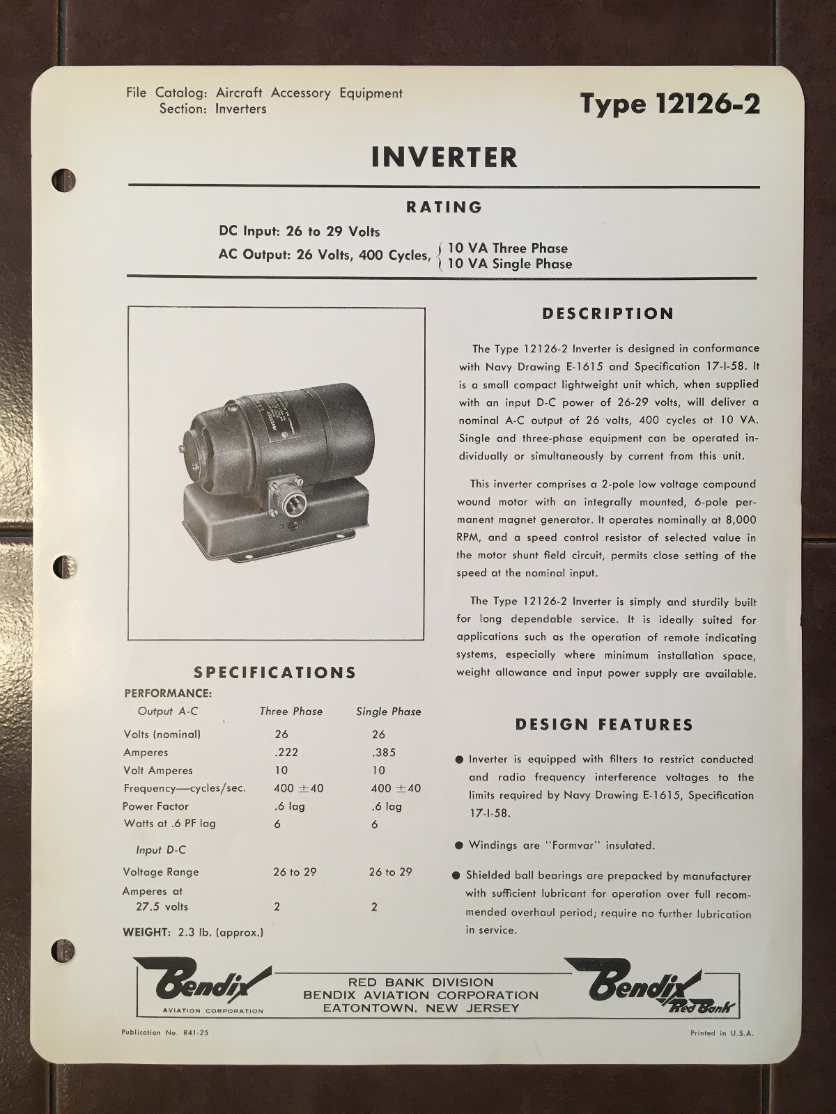 Bendix 12126-2 Inverter Data Sheet with Wiring Diagram.