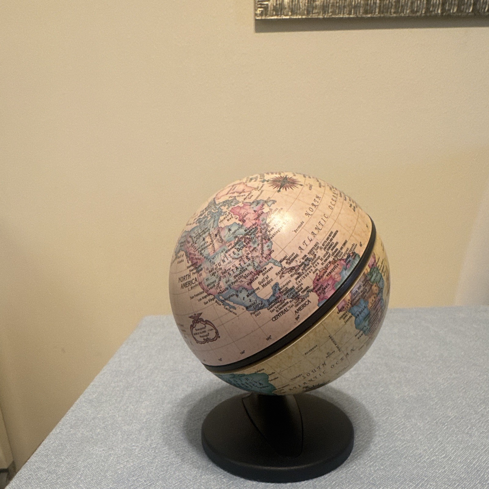 Small Antique Style Multicolor Tabletop Globe Plastic Rotating Matte Finish