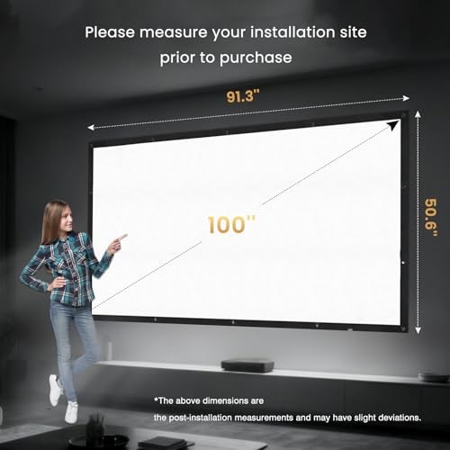 100 inch Projector Screen Upgraded- Black Backing, Straight Edges, Foldable,