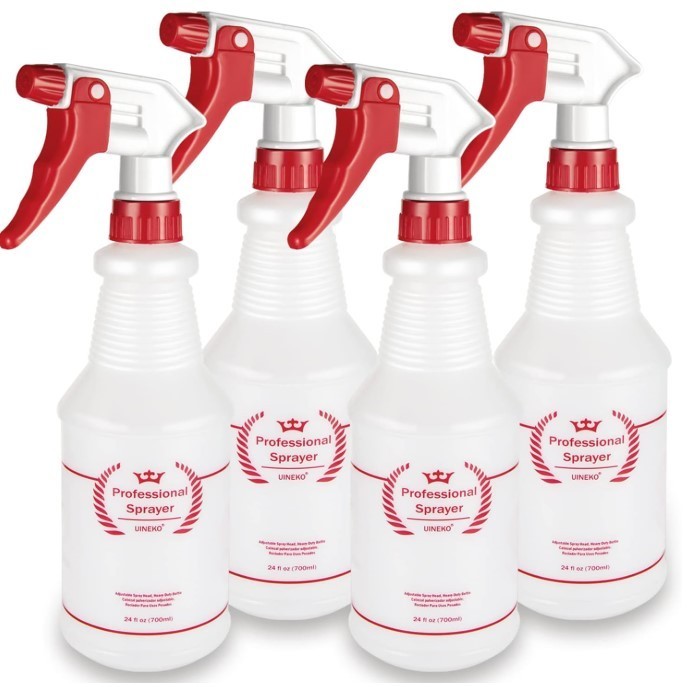 Uineko 24 Oz Empty Spray Bottles 4 Pack Heavy Duty Mist & Stream Leak Proof, New
