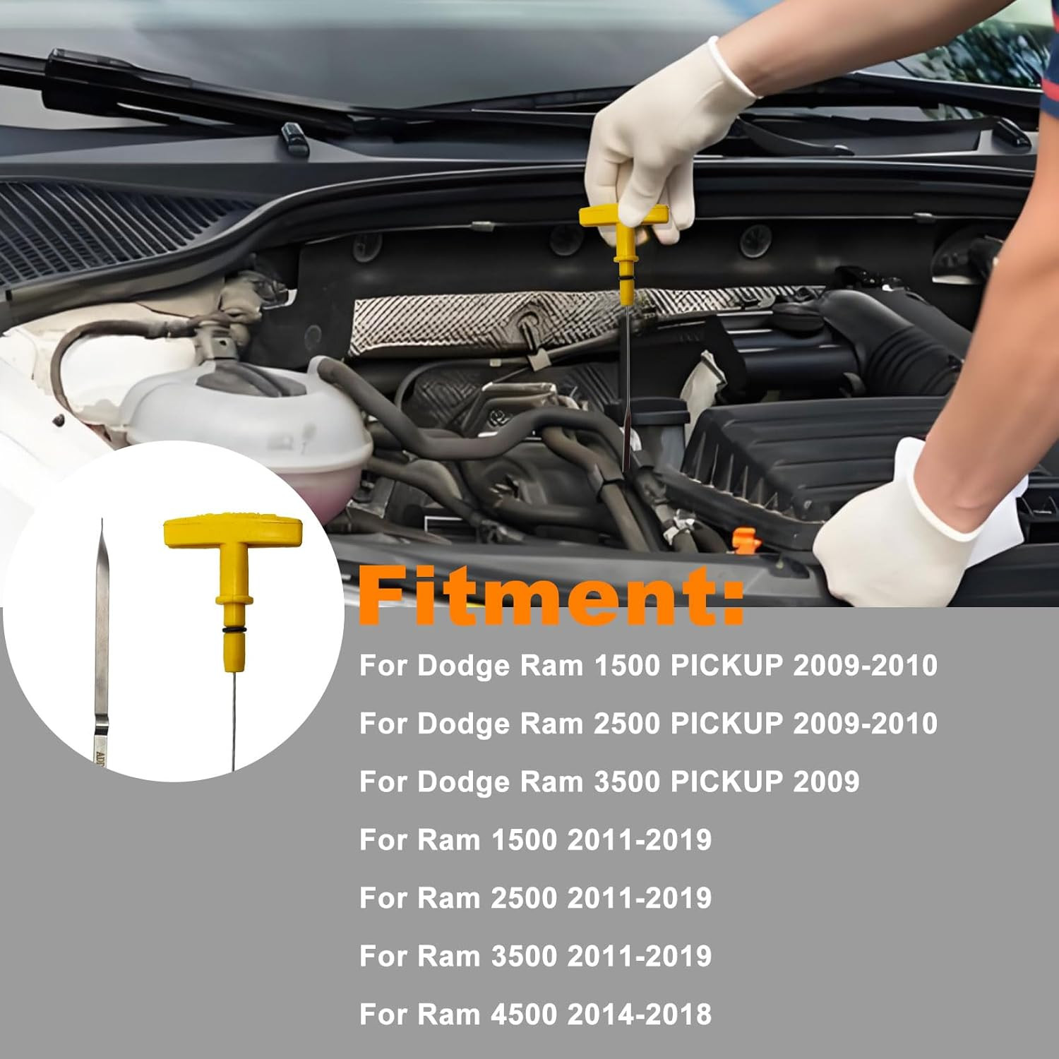 Engine Oil Level Dipstick Fluid Indicator, for 2011-2019 Ram 1500, 2011-2017 Ram