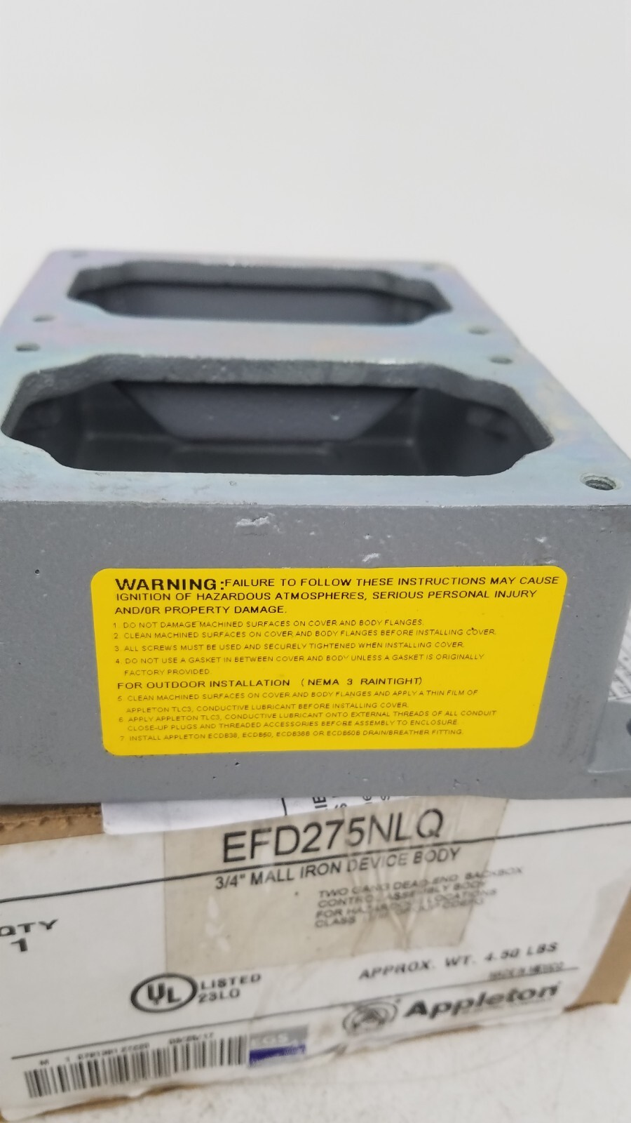 Appleton EFD275NLQ, Explosion proof Control Station Mounting Body 2 Gang NEW