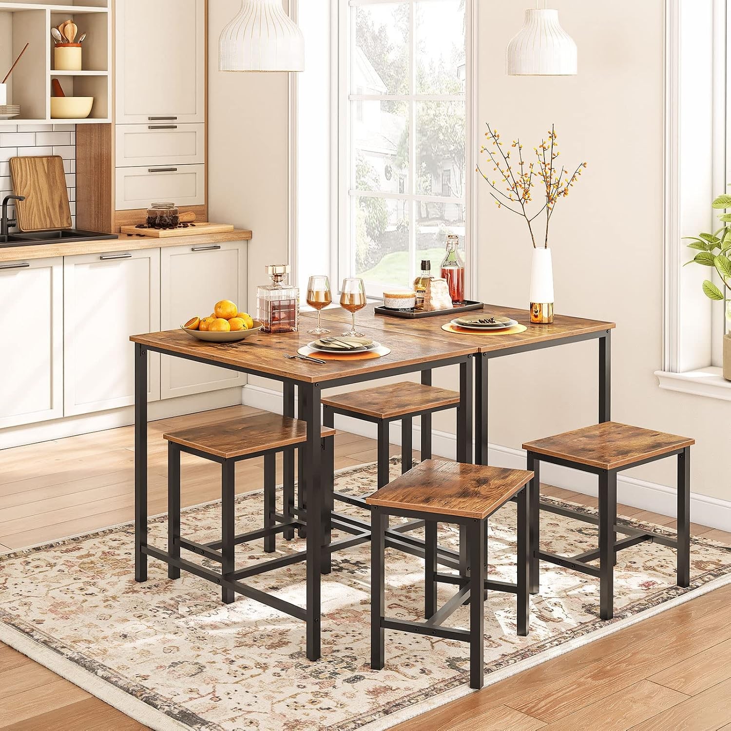 3-Piece Industrial Dining Table Set Kitchen Table Space Saving Dinette Kitchen