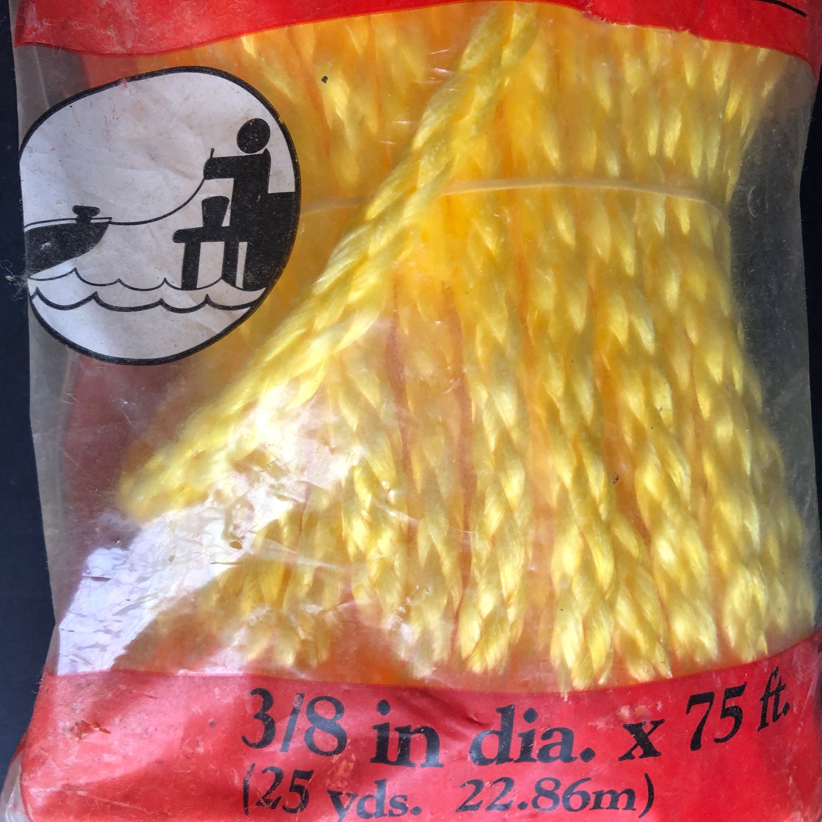 75 Ft.  X 3/8" HOLLOW BRAID POLY ROPE Yellow Pkg Never Opened