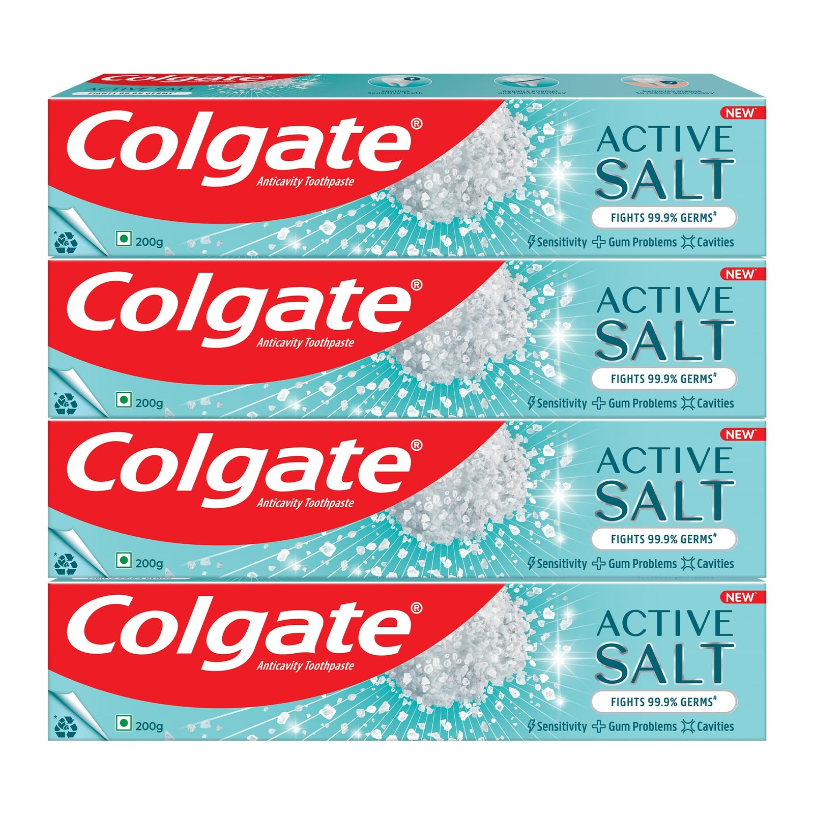 Colgate Active Salt Toothpaste 800g (4x200g) Buy 3 Get 1 Free, Fresh Mint
