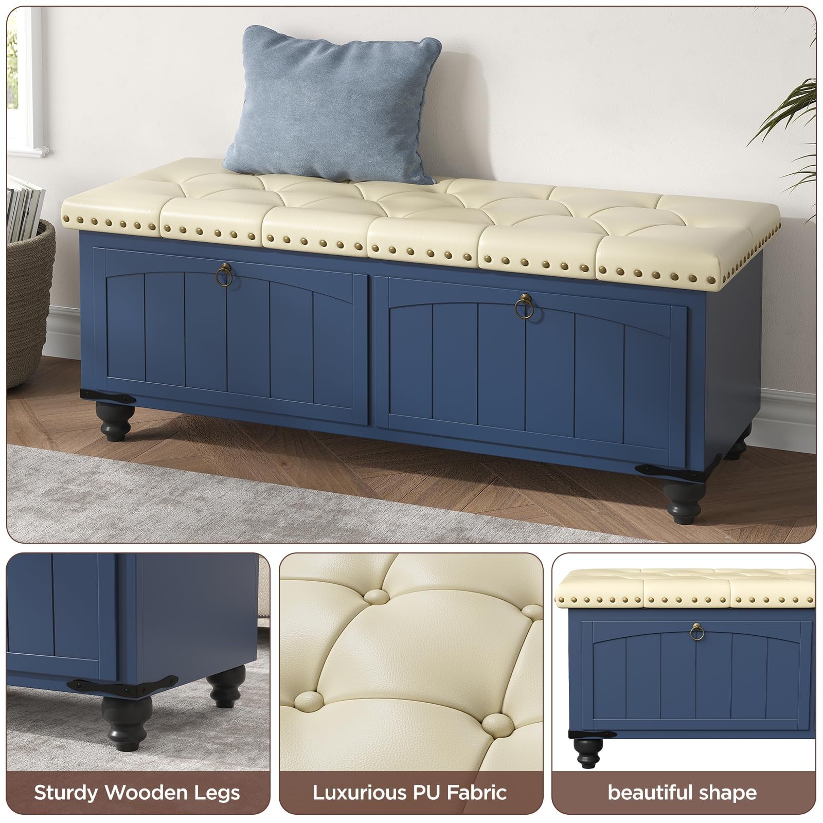 Storage function storage bench with a secure hinge at the entrance of the bench