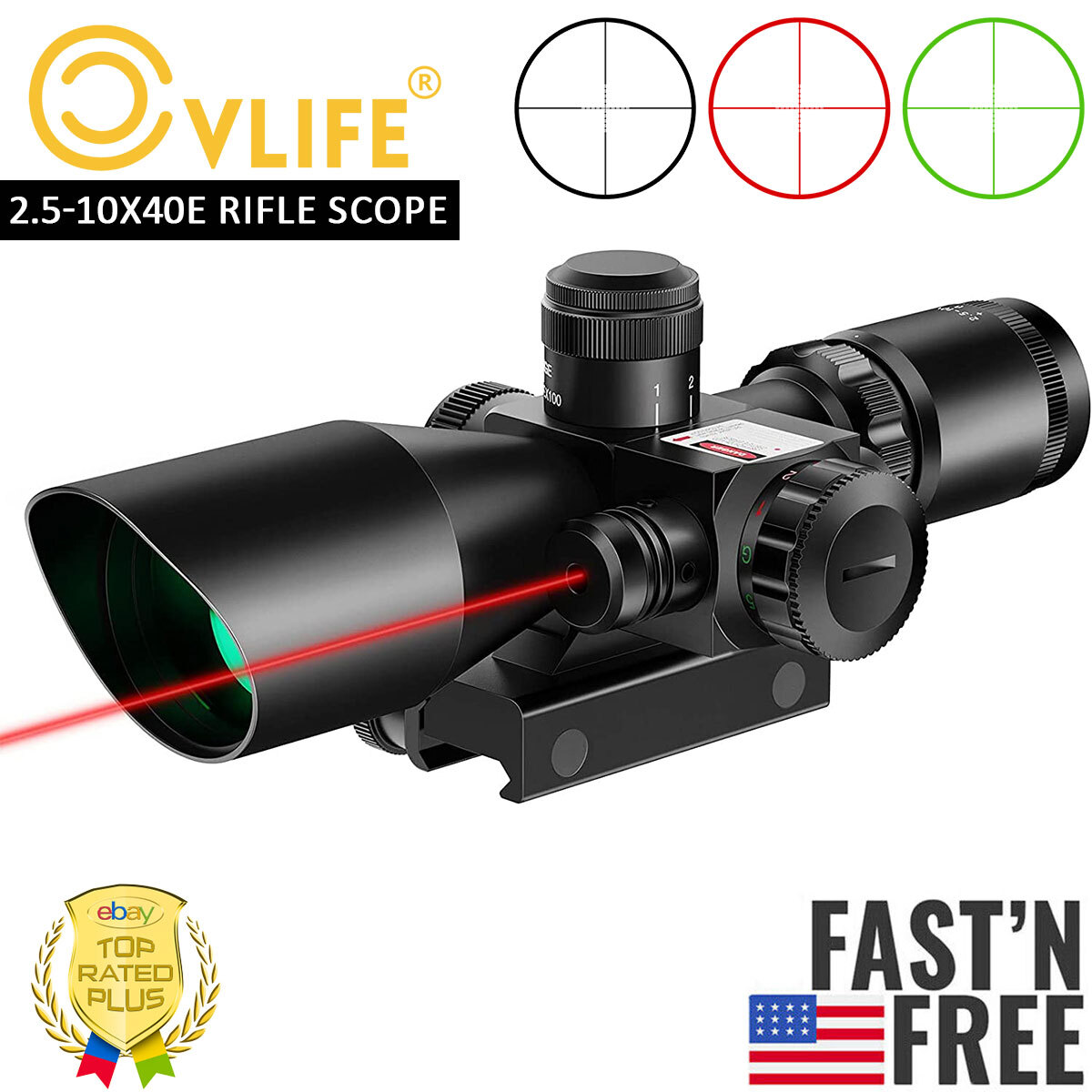 CVLIFE 2.5-10x40e Hunting Rifle Scope Mil-dot Dual illuminated Red Laser W/Mount
