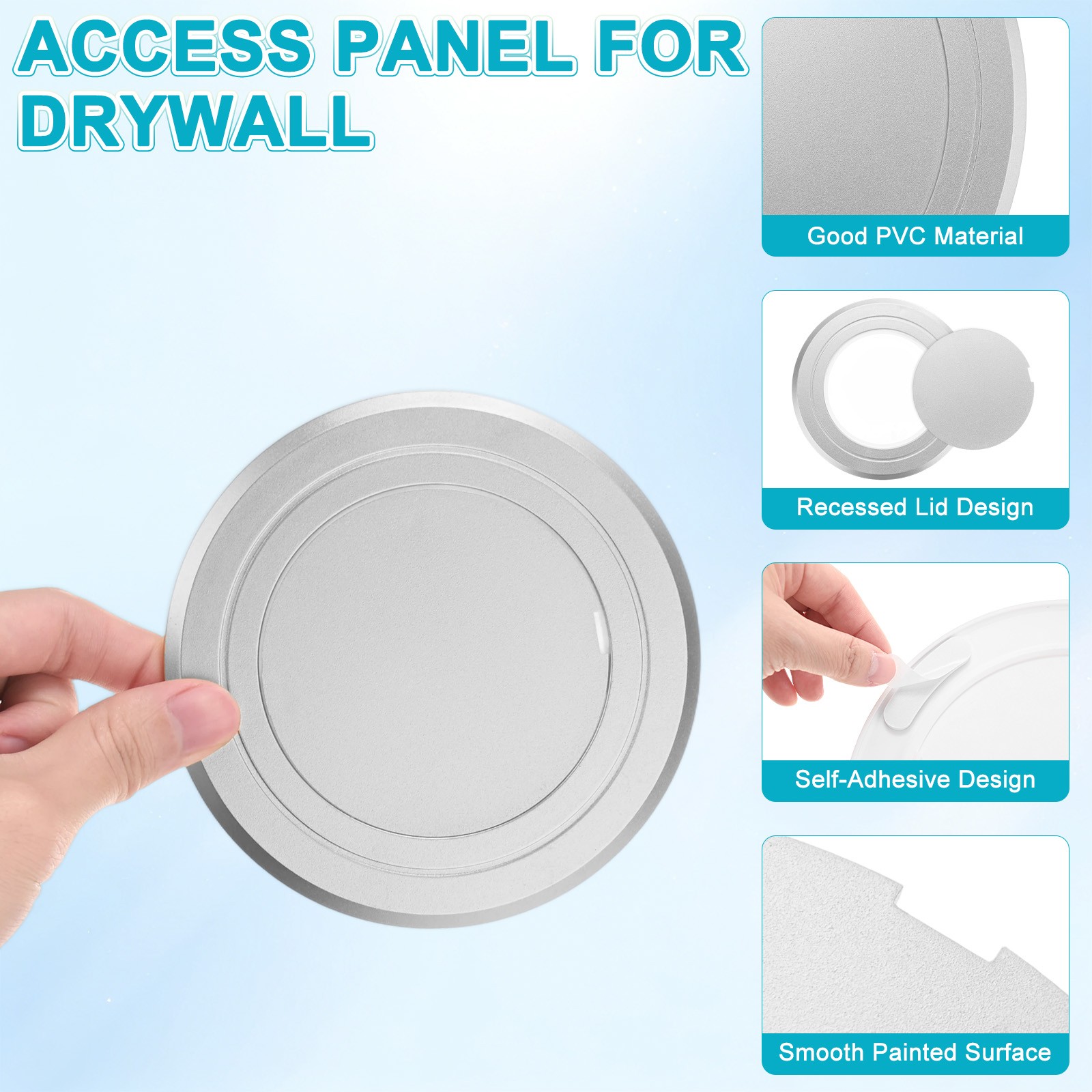 2-Pack Access Panel for Drywall, 3x3 Inch Round Plastic Removable [Silver Tone]