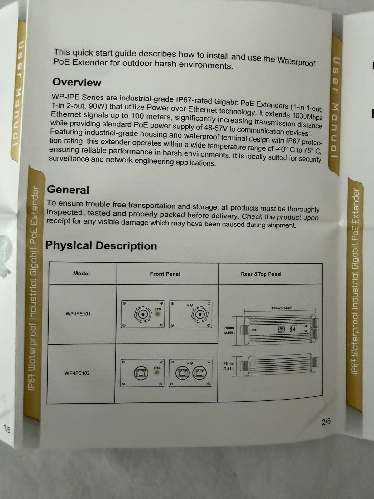 Industrial IP67 Waterproof PoE Extender 90w WP-IPE 102