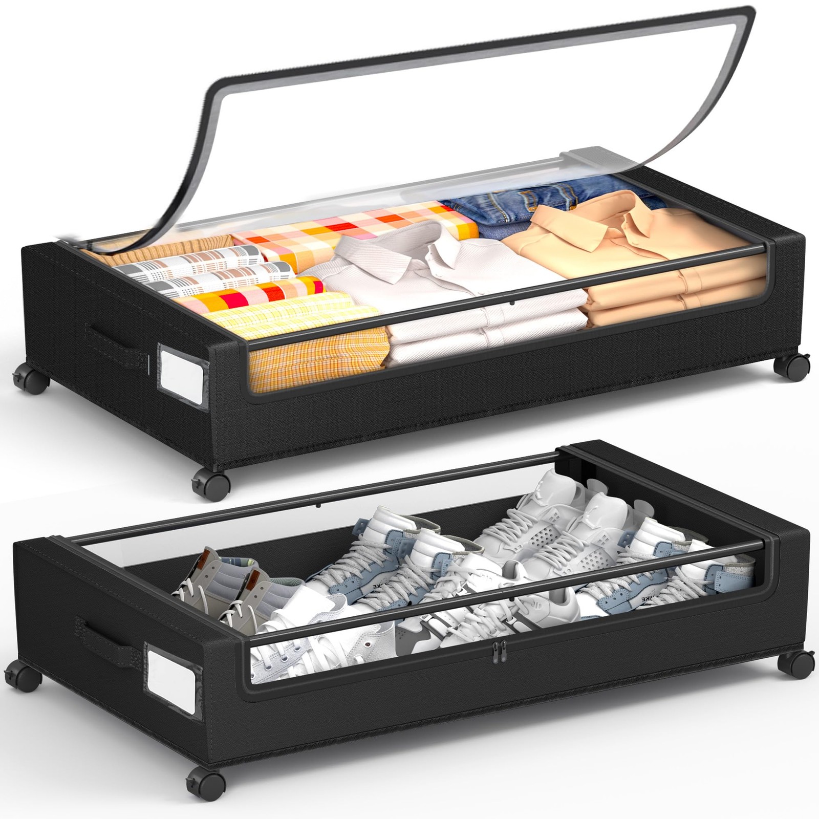 Under Bed Storage With Wheels, 2 Pack Square Containers, 60L Bins, Rolling Metal