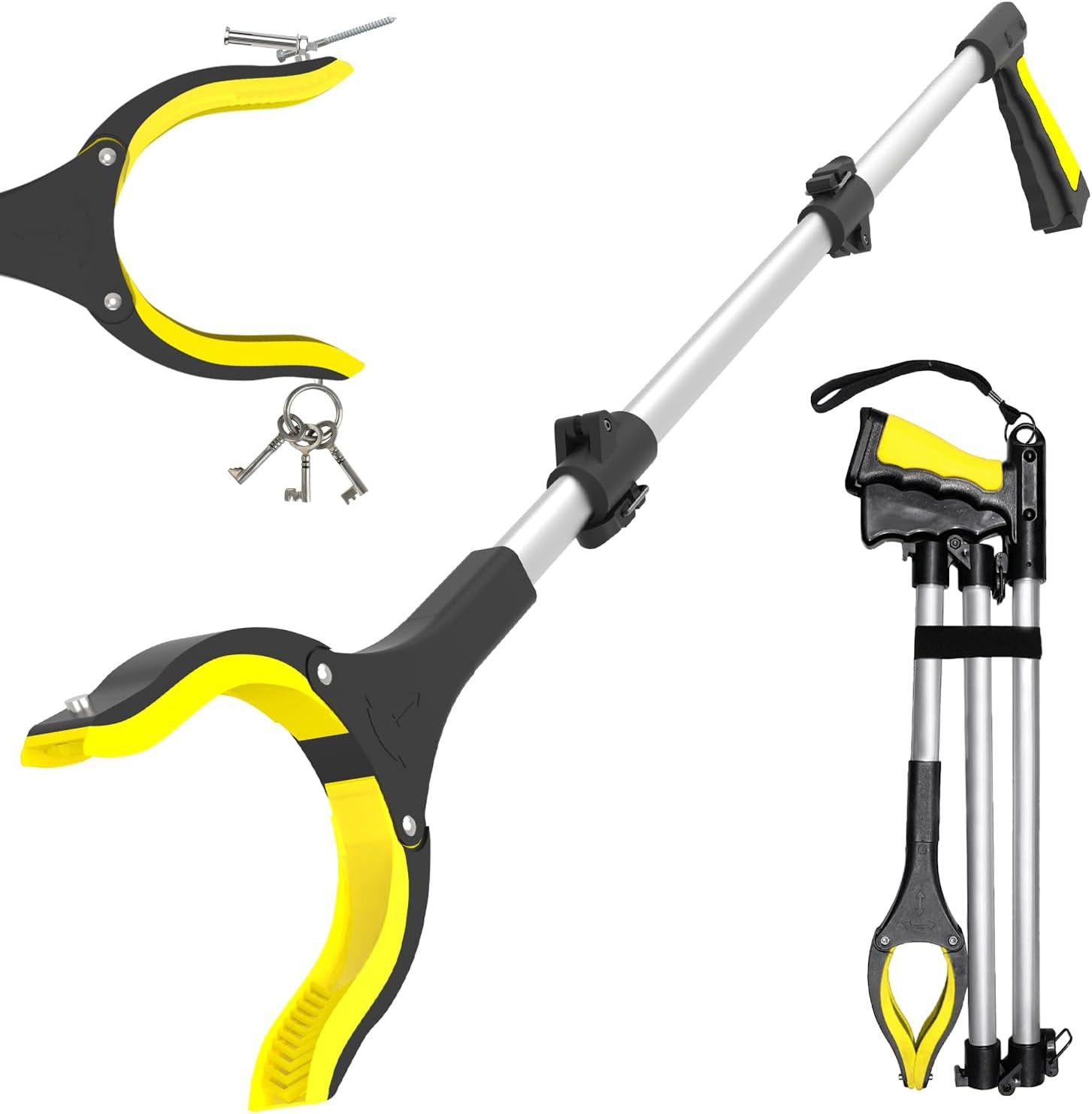 38" Extra Long Grabber Tool with 360°Rotating Anti-Slip Jaw， Lightweight Reachin