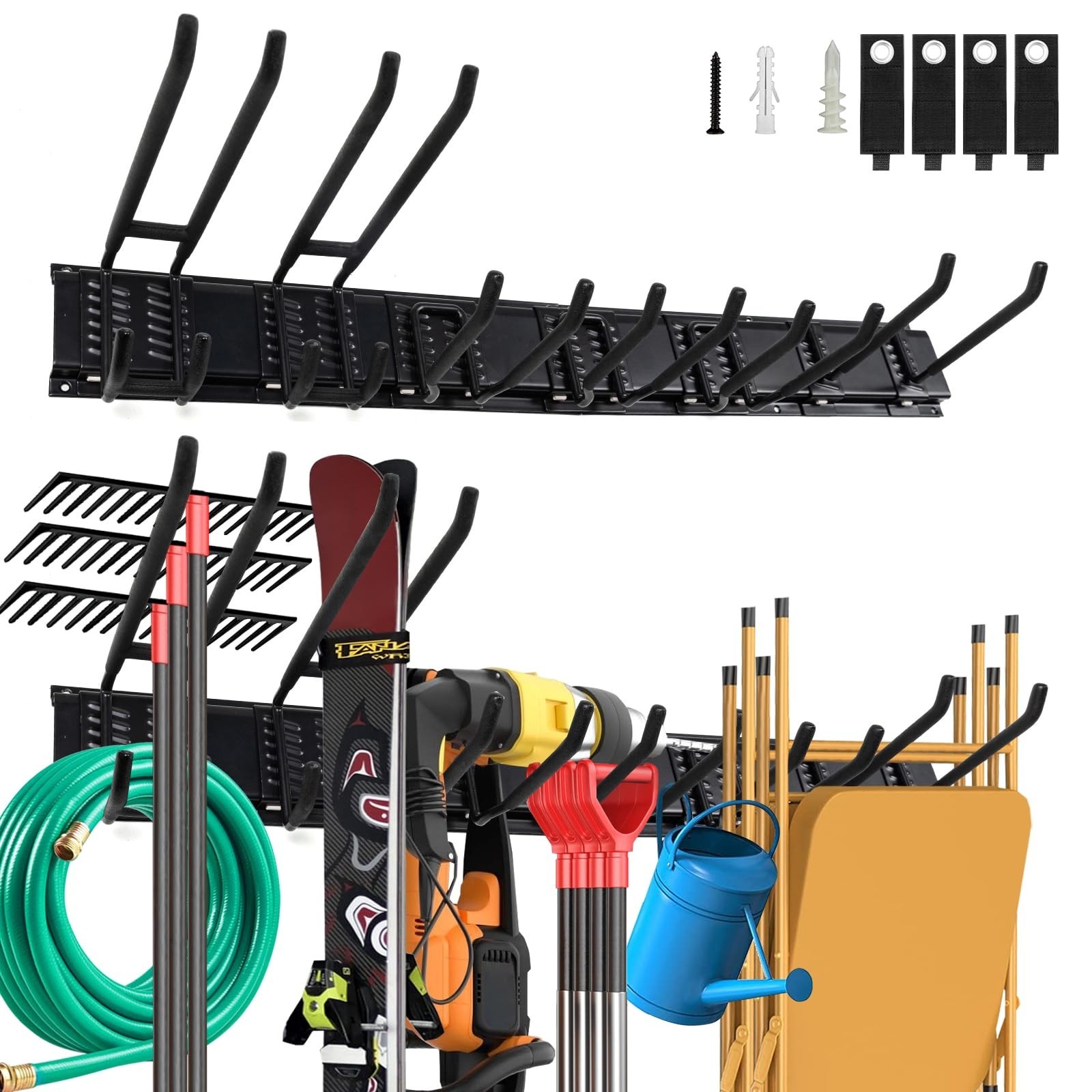 Wall Mount Garden Tool Organizer - 48 Inch Max Load 539lbs with14 PCS Adjusta...