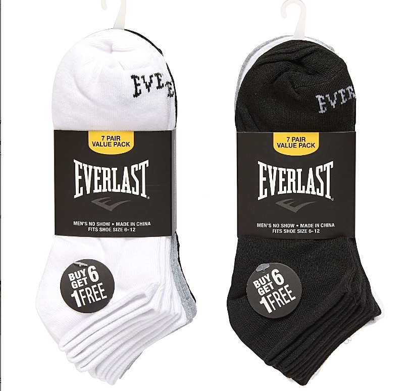 7 Pairs Mens Thin Light Weight Moisture Wicking No Show Everlast Socks Free Ship