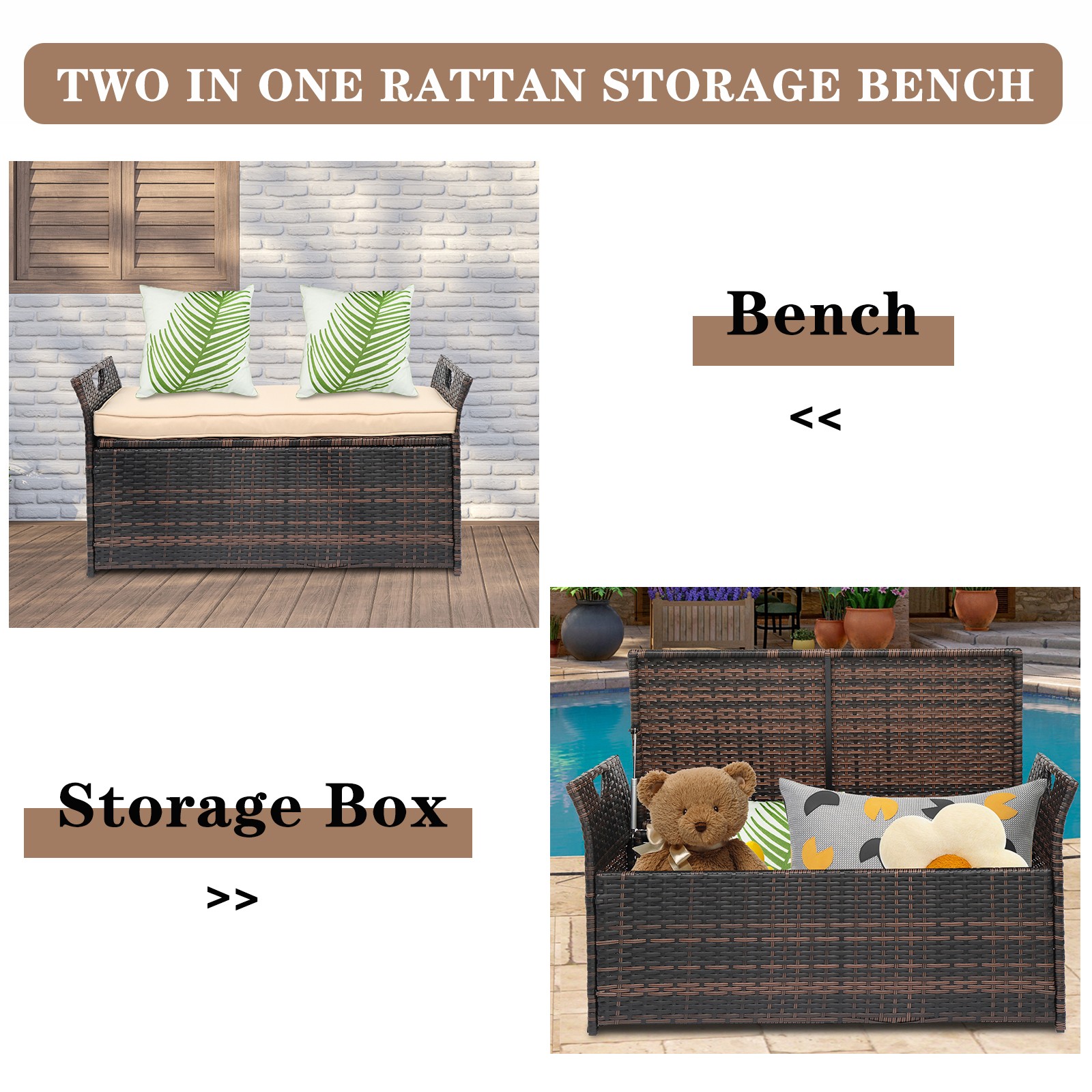 106*52*46cm Iron Frame Can Accommodate Brown Gradient Footstool Rattan Locker