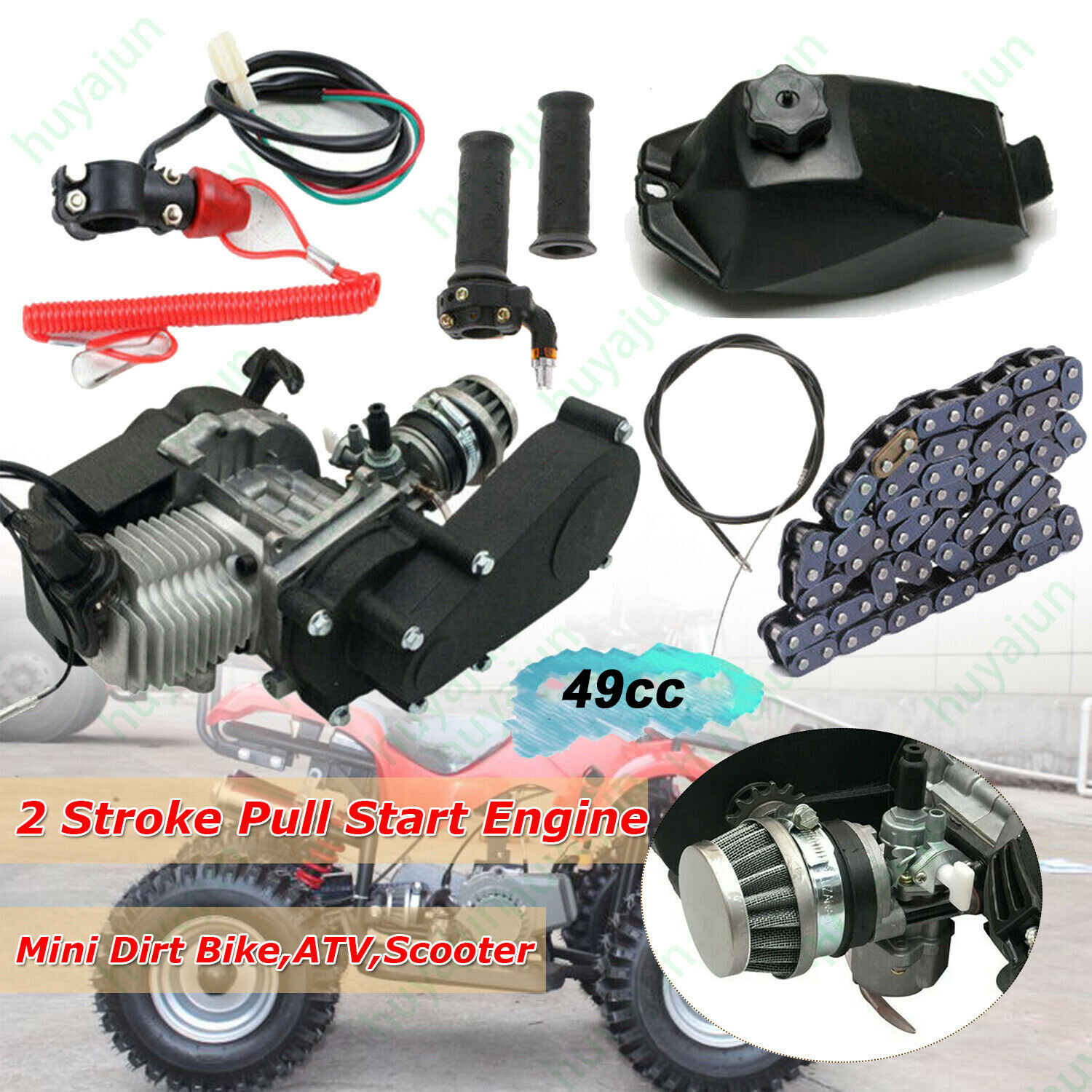 49CC 2 Stroke Engine Motor Kit Pull Start for Pocket Mini Quad Bike Scooter ATV