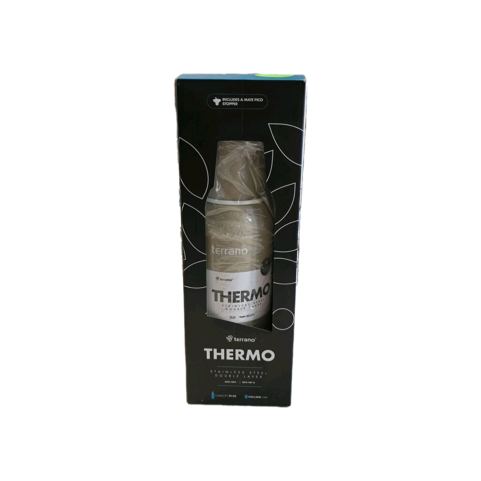 Terrano Beige Thermo Bottle 34oz Stainless Steel Double Wall BPA-Free