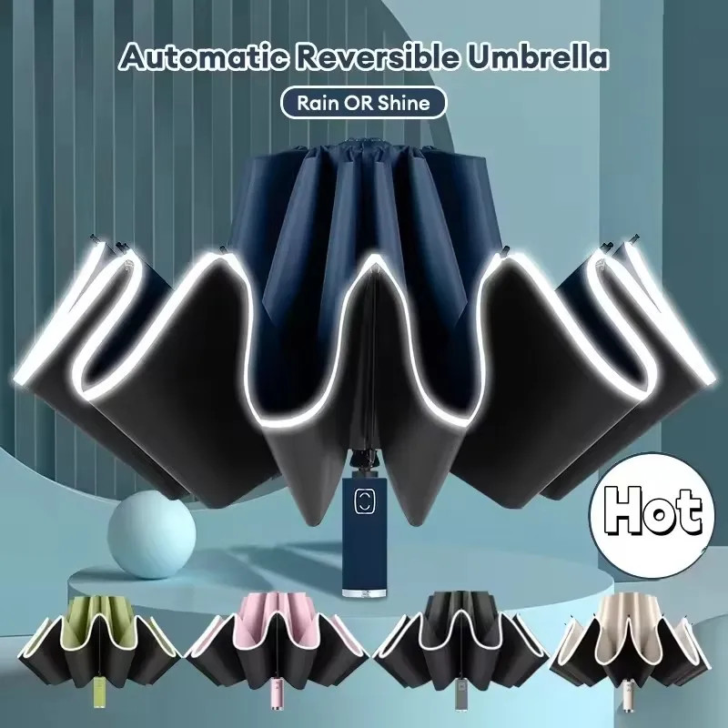 Automatic Umbrella Three Fold 10 Bone Reflective Umbrellas Sunshade Sunscre