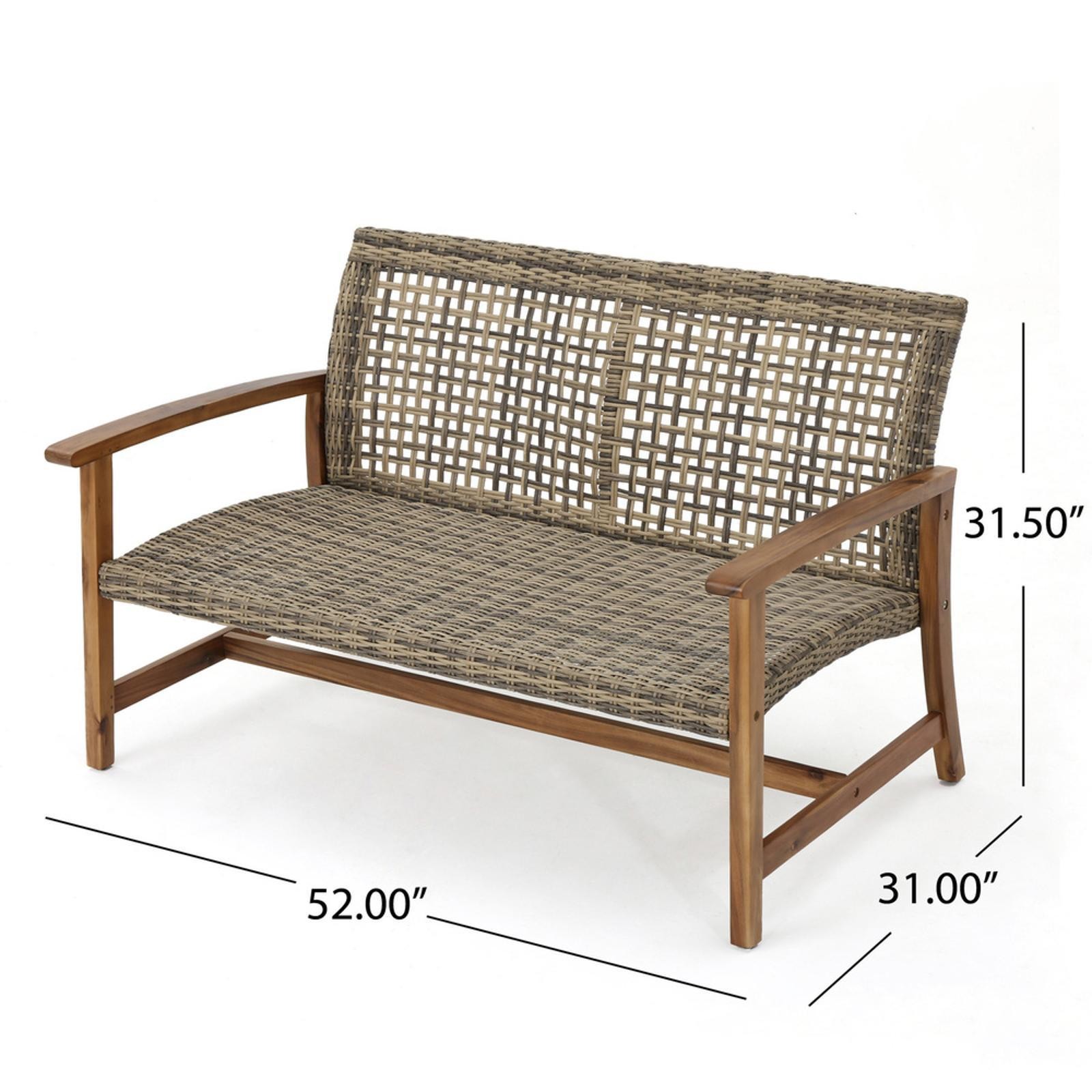 Outdoor Wicker Loveseat - Organic with Sturdy Acacia Wood and Iron Frame,