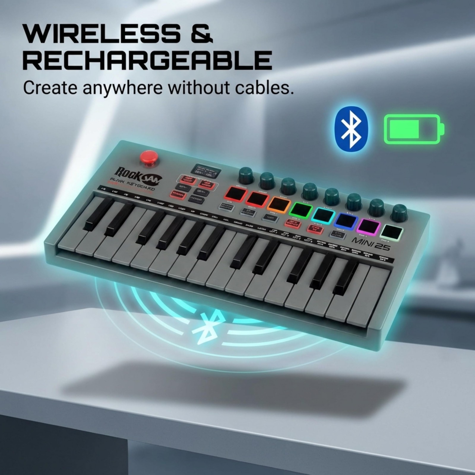 Best RockJam 25-Key Rechargeable USB MIDI Keyboard Controller Mini Piano with