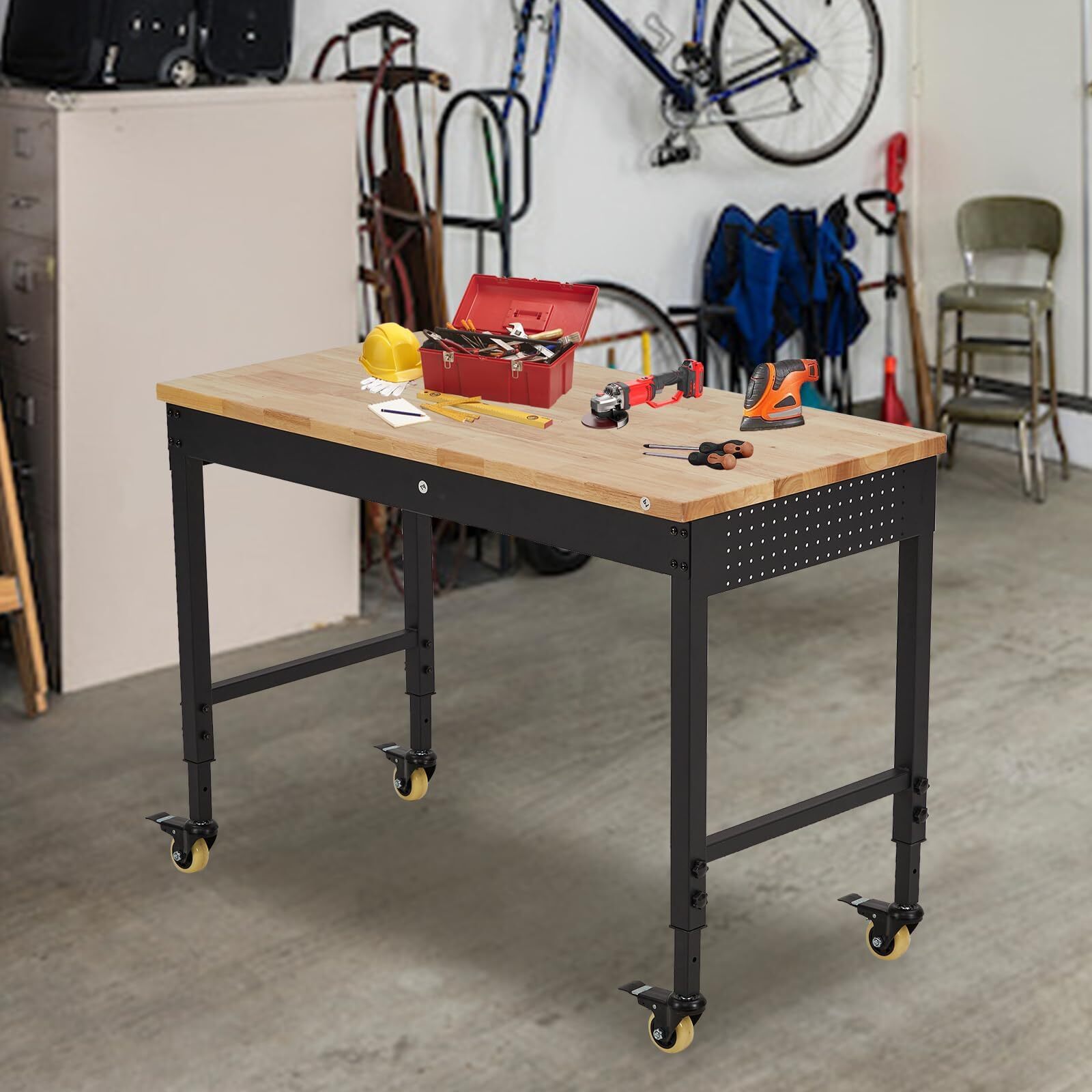 48"x24" Adjustable Workbench ,Heavy Duty Work Table with Power Outlet and Wheels