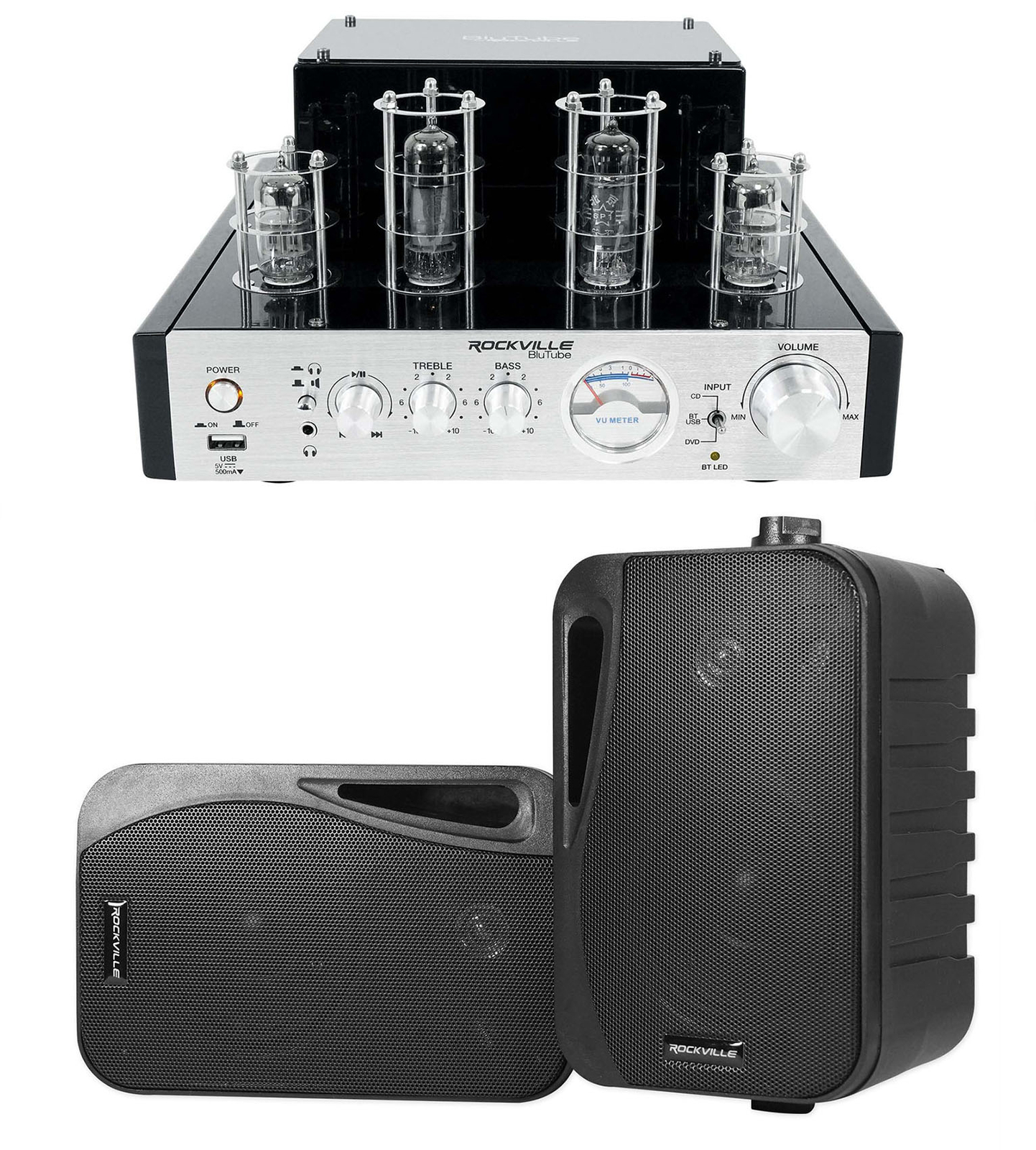 Rockville BluTube Tube Amplifier/Home Theater Bluetooth Receiver+(2) 4" Speakers