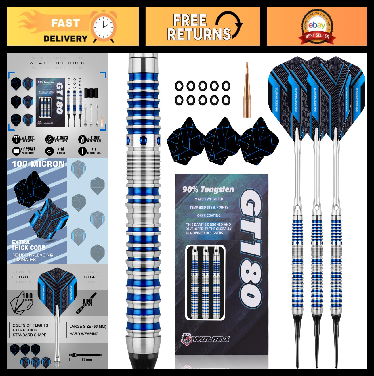 Professional 18g Soft Tip Darts Set - 90% Tungsten, Extra Flights, Precision Dar