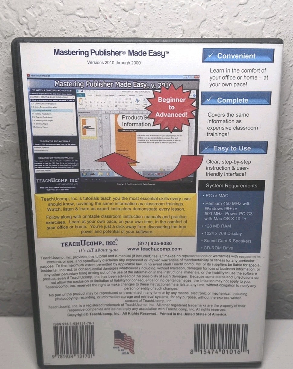 Mastering Publisher Made Easy Deluxe Edition Versions 2000-2010 PC MAC CD ROM