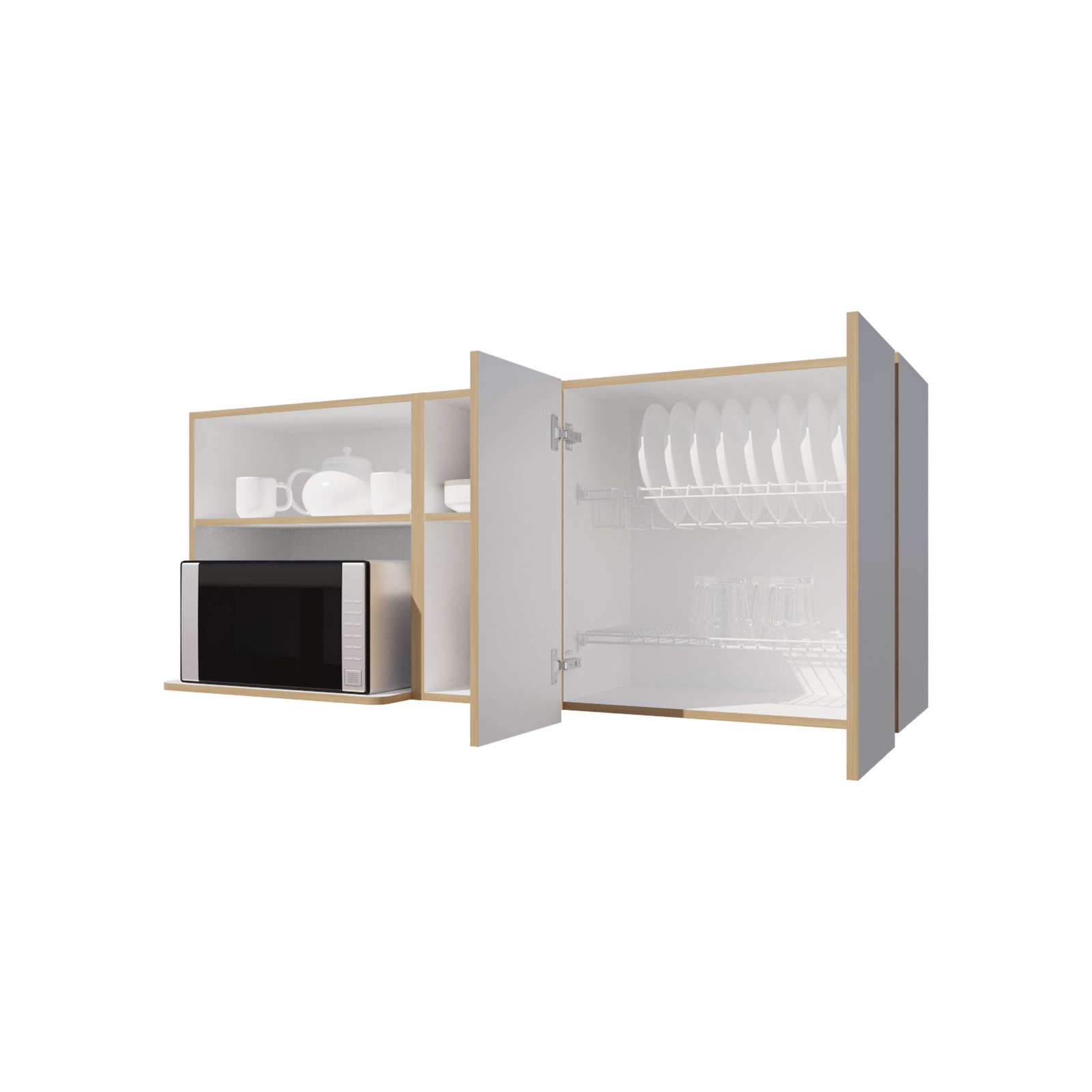 Wall-Mounted Kitchen Cabinet with Microwave Space, Open Shelves, and Double Do