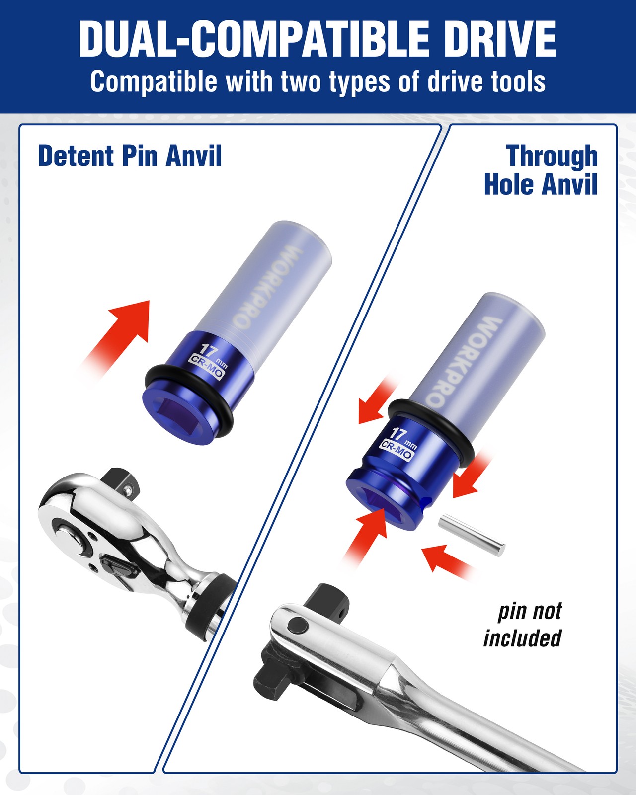 WORKPRO 1/2" Drive Lug Nut Impact Duty Socket Set 4 Pcs 17-19-21-22mm Socket Set