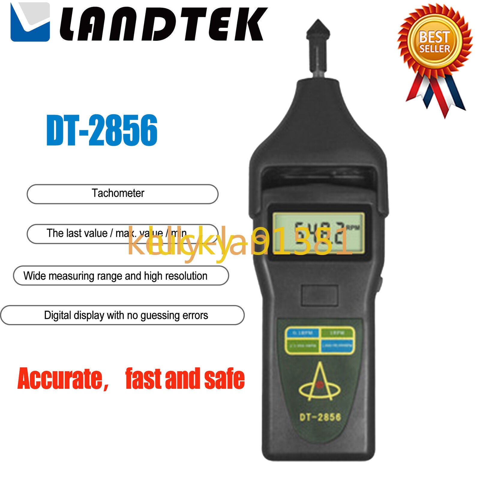 1PC LANDTEK DT-2856 Digital Photo Contact Tachometer Laser RPM Meter Speedometer