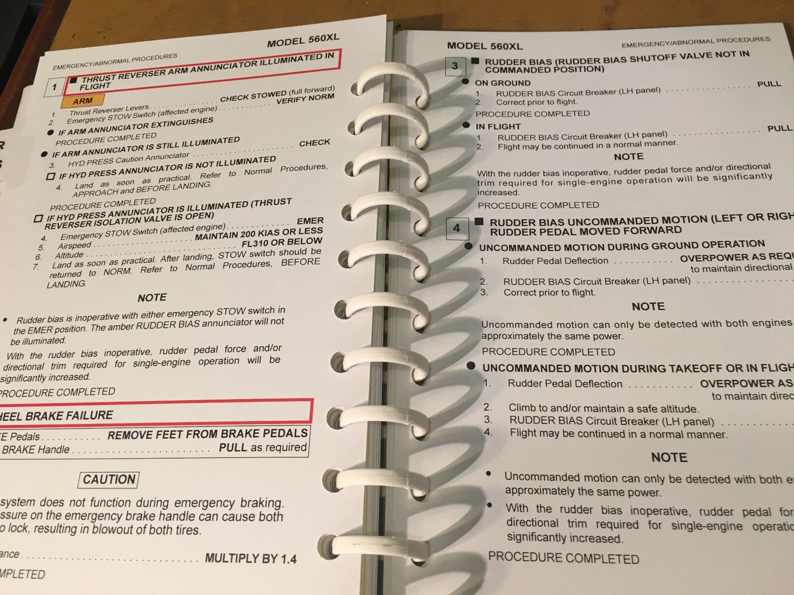 Cessna Citation Excel 560XL Pilot's Emergency /Abnormal Procedures Checklist