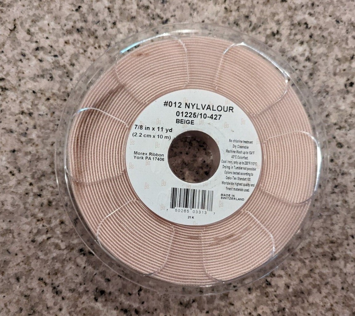 Morex Ribbon Nylon 7/8 inch by 11 Yards Beige Item 01225/10-427 Nylvalour Ve...