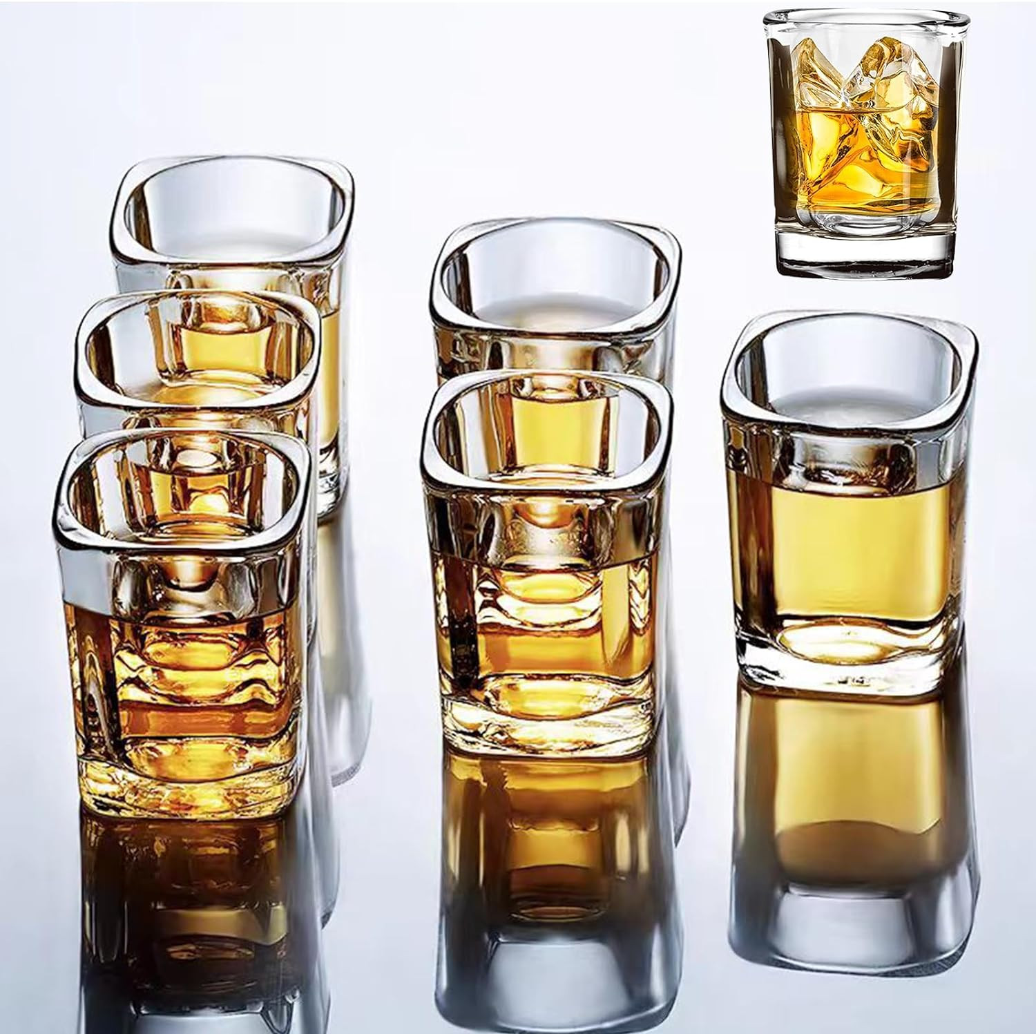 6-Pack 2.2oz Clear Square Shot Glasses – Heavy Base, Tequila, Whiskey & Espresso