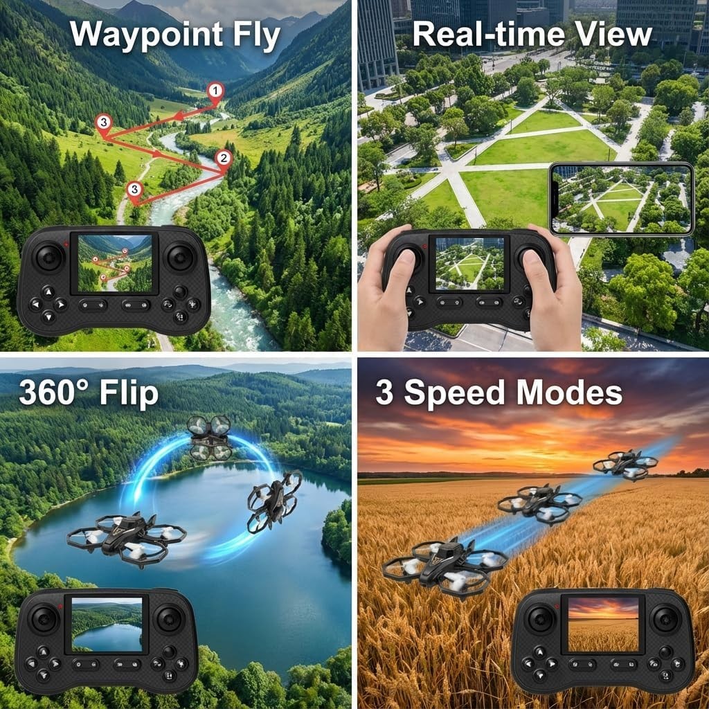 FPV Drone with Screen Controller, 720p HD Camera, Obstacle Avoidance, 2 Batte...