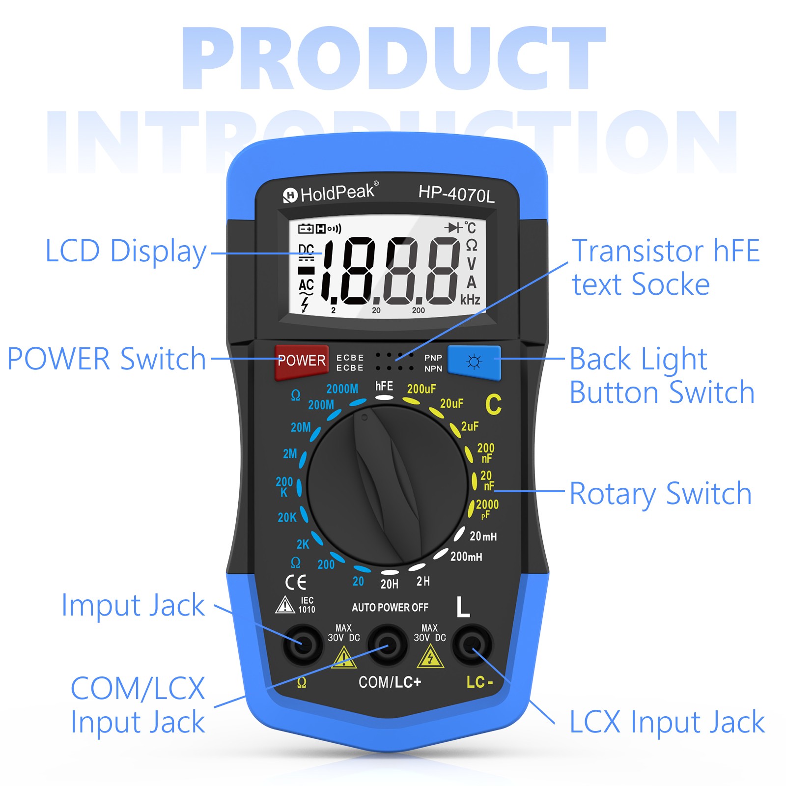LCR Meter Digital LCR Multimeter Capacitance Resistance Inductance Transistor hF