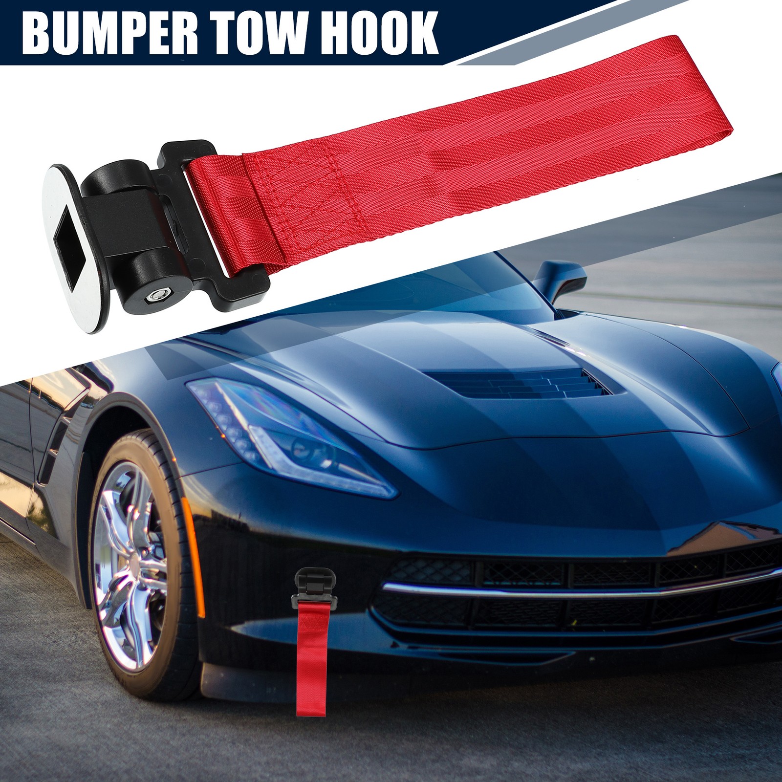 27x6.5cm Front Rear Bumper Trailer Tow Hook Strap Towing Belt for Car Red