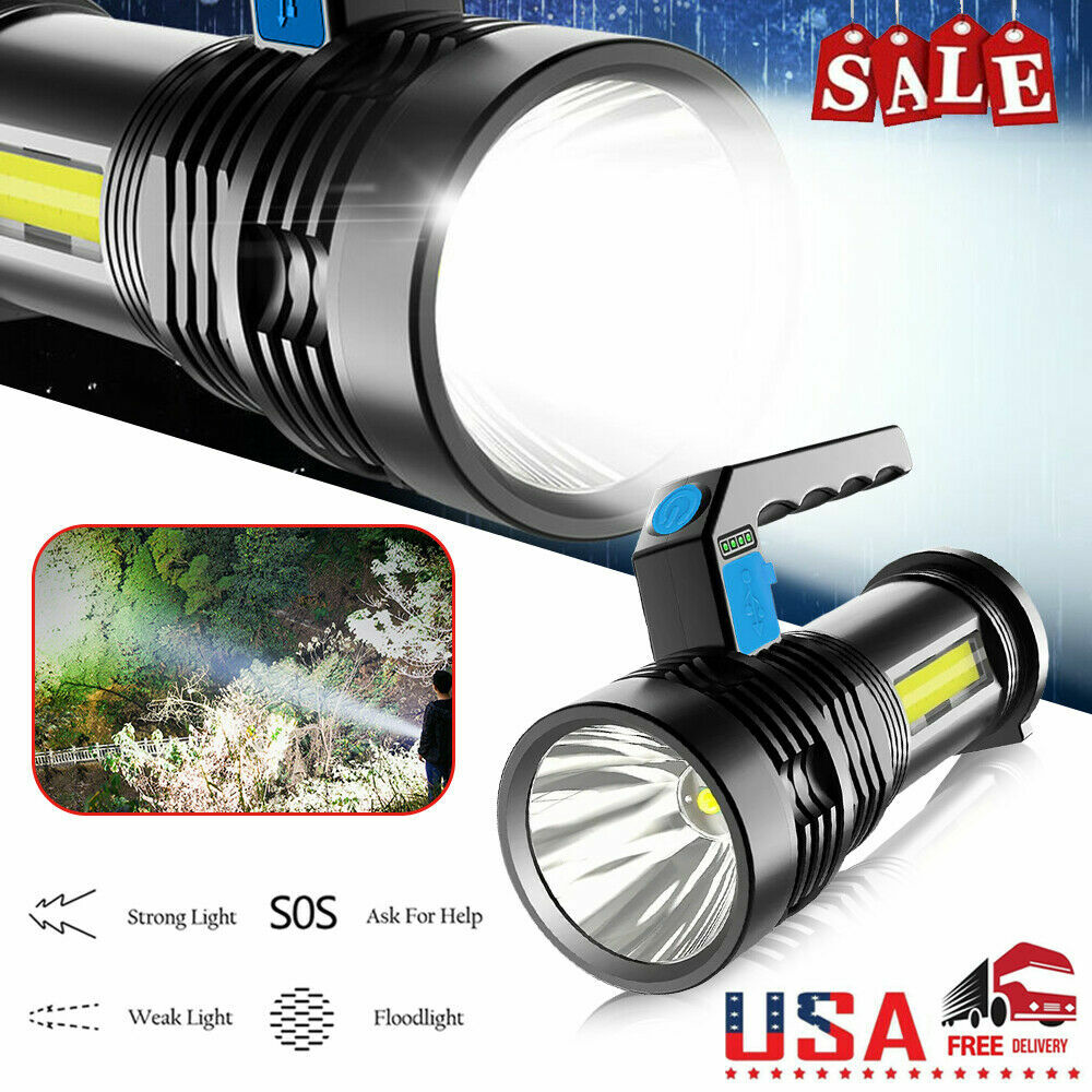 High Powered Ultra Bright LED Torch Rechargeable Security Flashlight Side Light