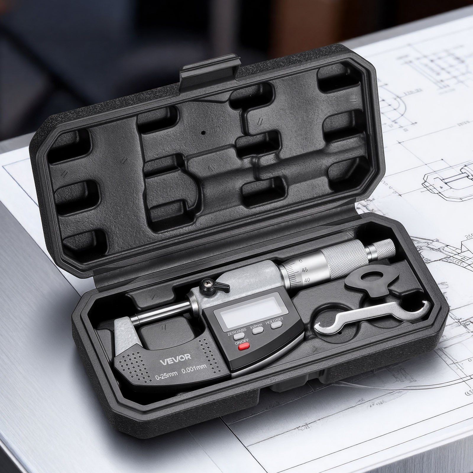 Digital Micrometer Set 0-1" LCD Ultra-Precision Carbide Tip Case