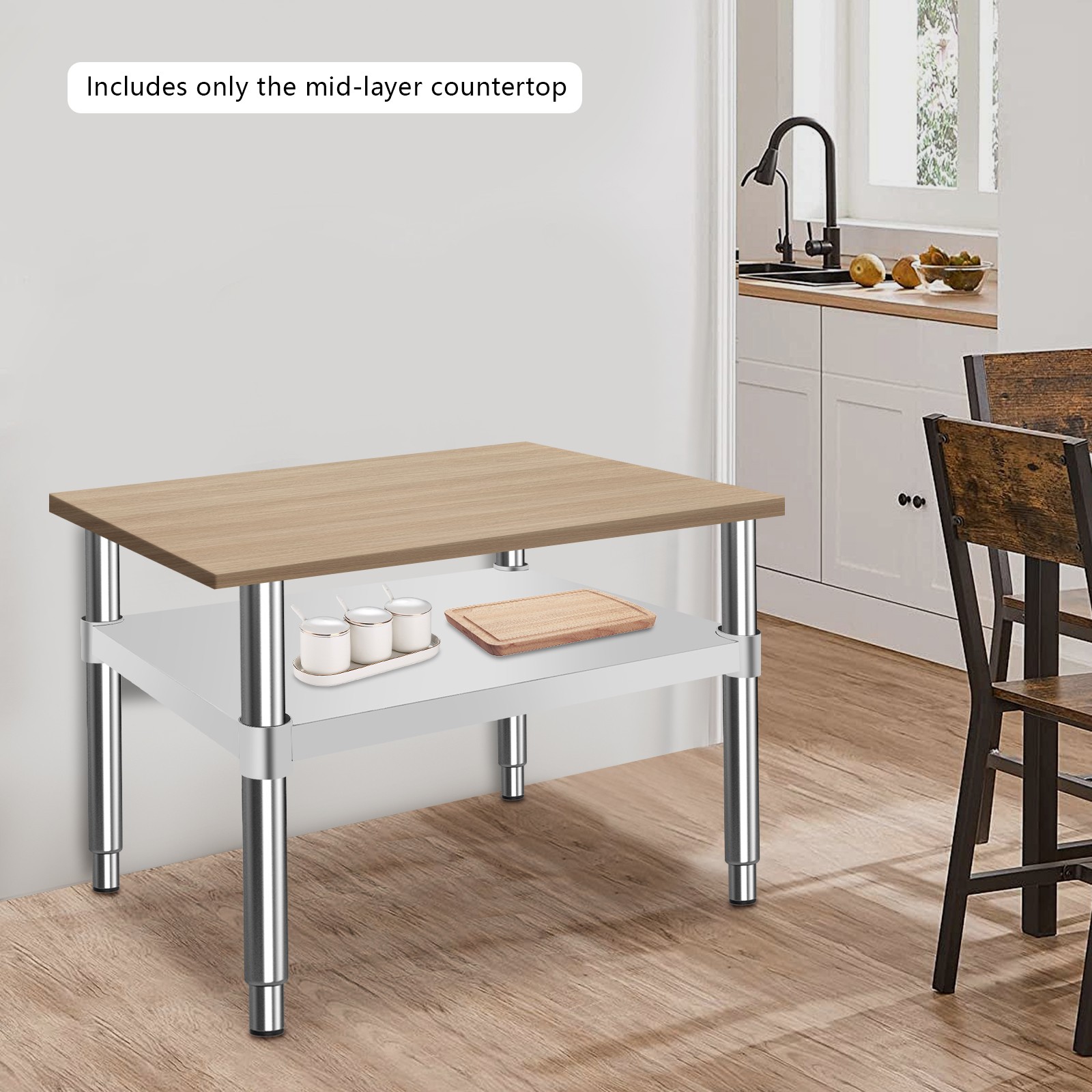 Under Shelf Stainless Steel Adjustable Lower Shelf Work Table Under Shelf Silver