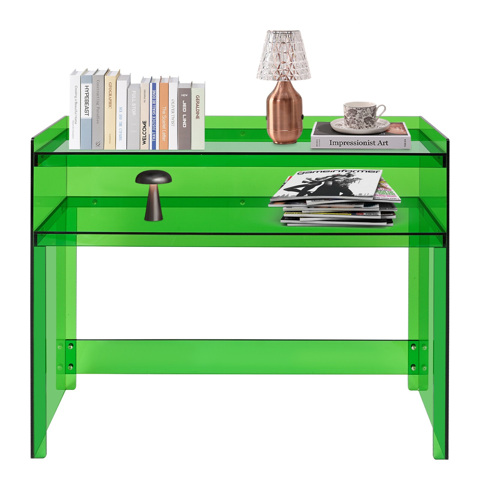 NEW Acrylic Desk Small Entryway Table with Open Shelves Entry Table 100*30*80cm