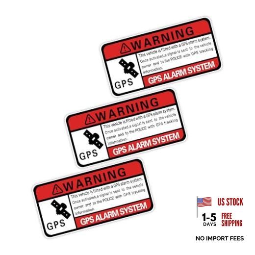 3PCS Car Stickers—Warning GPS Alarm System—Anti-Theft—Red