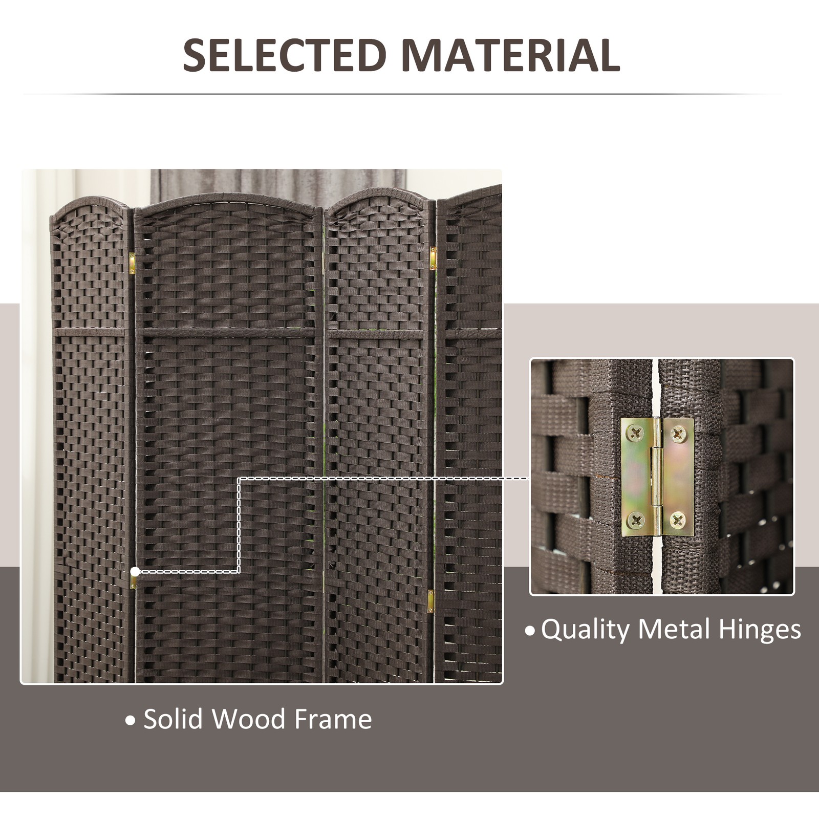 4 Panel Room Divider Freestanding Folding Privacy Screen Brown
