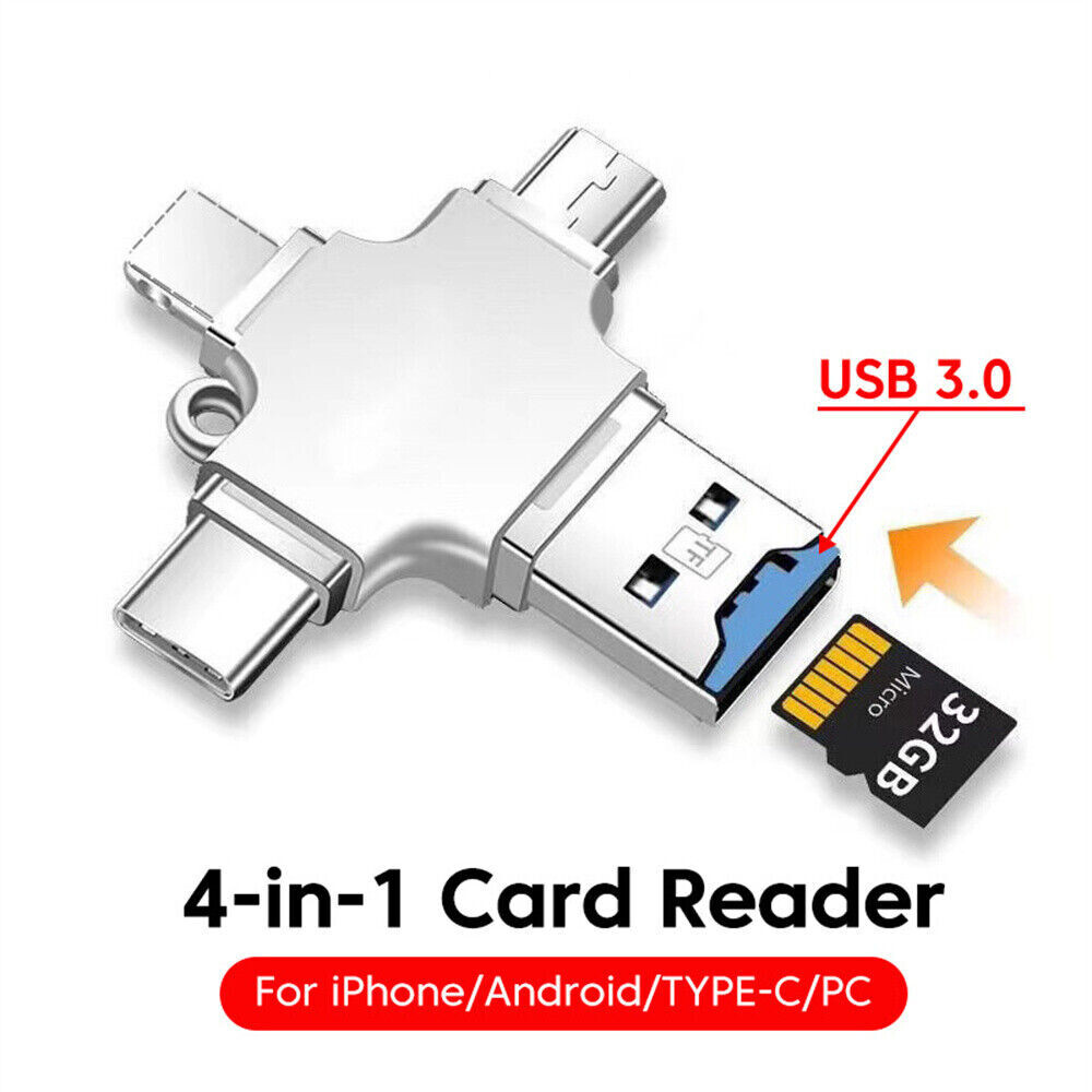 4 IN 1 USB3.0 Flash Drive Micro TF Card Reader Adapter OTG Type-C iPhone Android